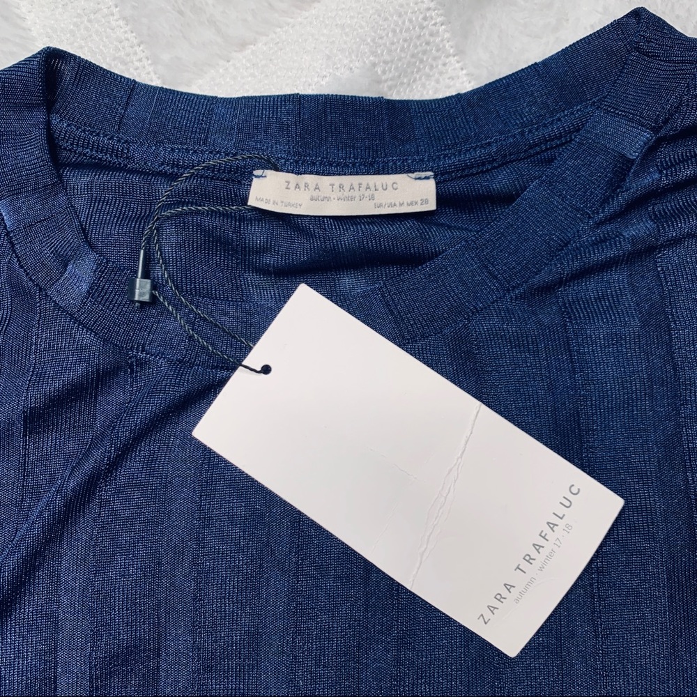Zara Blue Ribbed Stripe Shirt - Picture 6 of 7